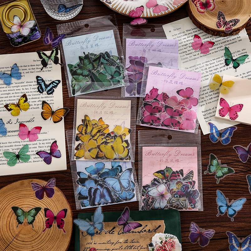 Japonés lindo dibujos animados retro mariposa pegatinas ins chica diario material decorativo patrón DIY pequeñas pegatinas