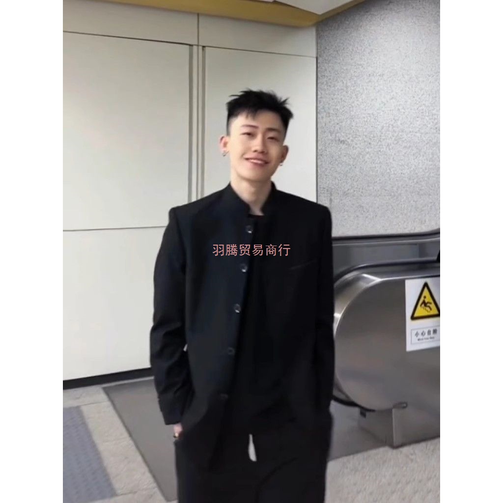 中山装男网红同款休闲上衣秋冬季新中式潮男外套夹克立领西装套装