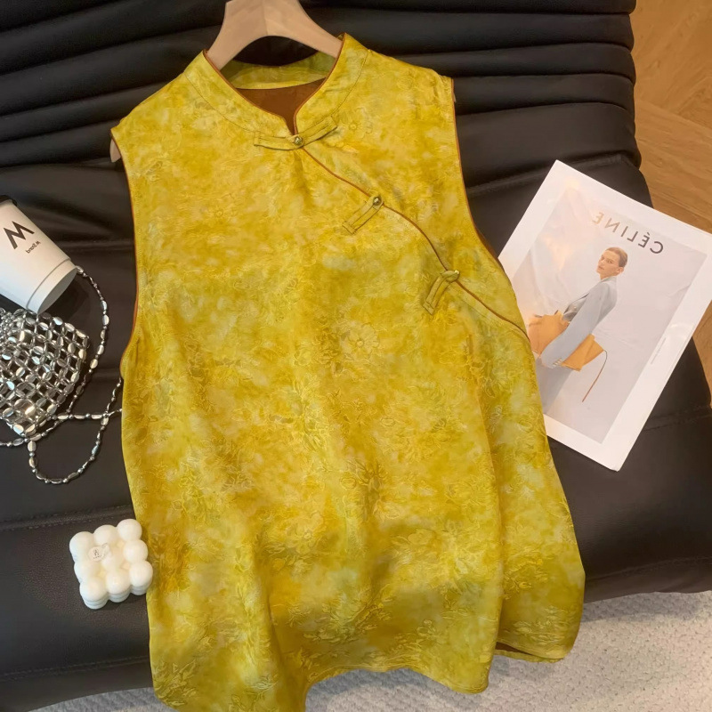 Guaranteed Quality, Comfortable Silk, Age-Reducing, New Summer Style for Middle-Aged Women, New Chinese Style, National Style, Retro Jacquard Sleeveless Shirt