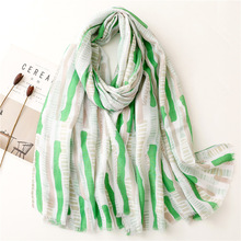 夏季防晒披肩女韩版时尚百搭纱巾薄荷绿毛边印花围巾装饰长款丝巾