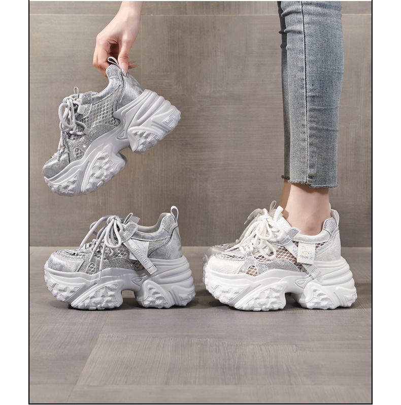 Giày sneaker nữ đế dày tăng chiều cao lưới thoáng khí phong cách daddy — màu trắng chi tiết 17