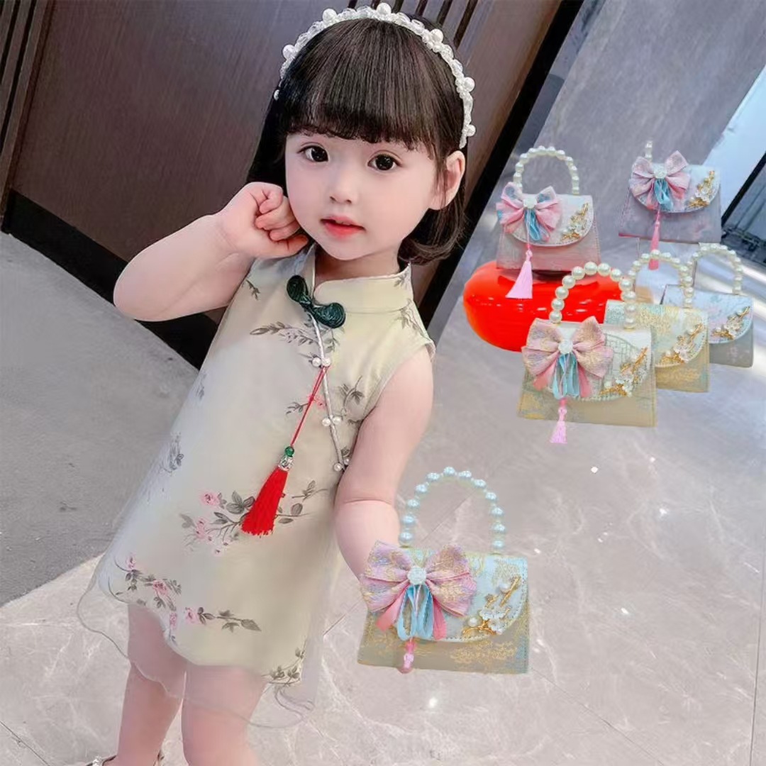 Bolso de princesa de estilo chino bolso de cadena bolso de perla bolso de mano para niñas bolso de accesorios de ropa de vestir regalos del día del niño
