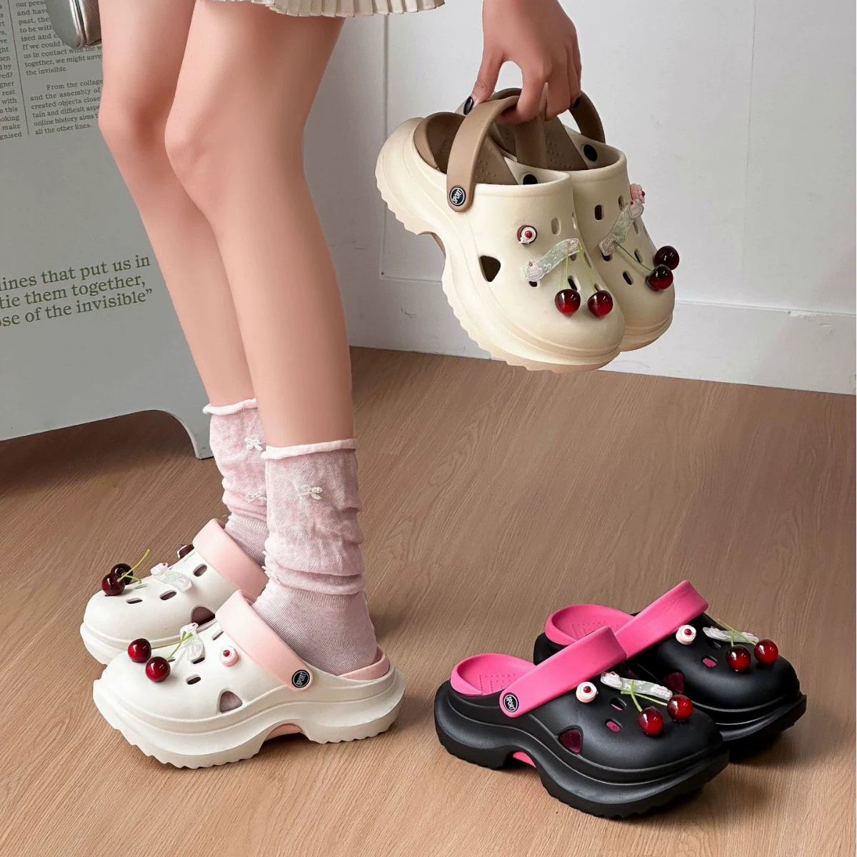 Рекомендуется на лето ~ Новые милые и классные женские сабо на толстой подошве из ЭВА, водонепроницаемые закрытые сандалии, увеличивающие рост, пляжная обувь.