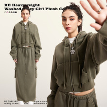 女装2025秋冬复古水洗辣妹卫衣拉链外套加绒做旧短款开衫上衣女