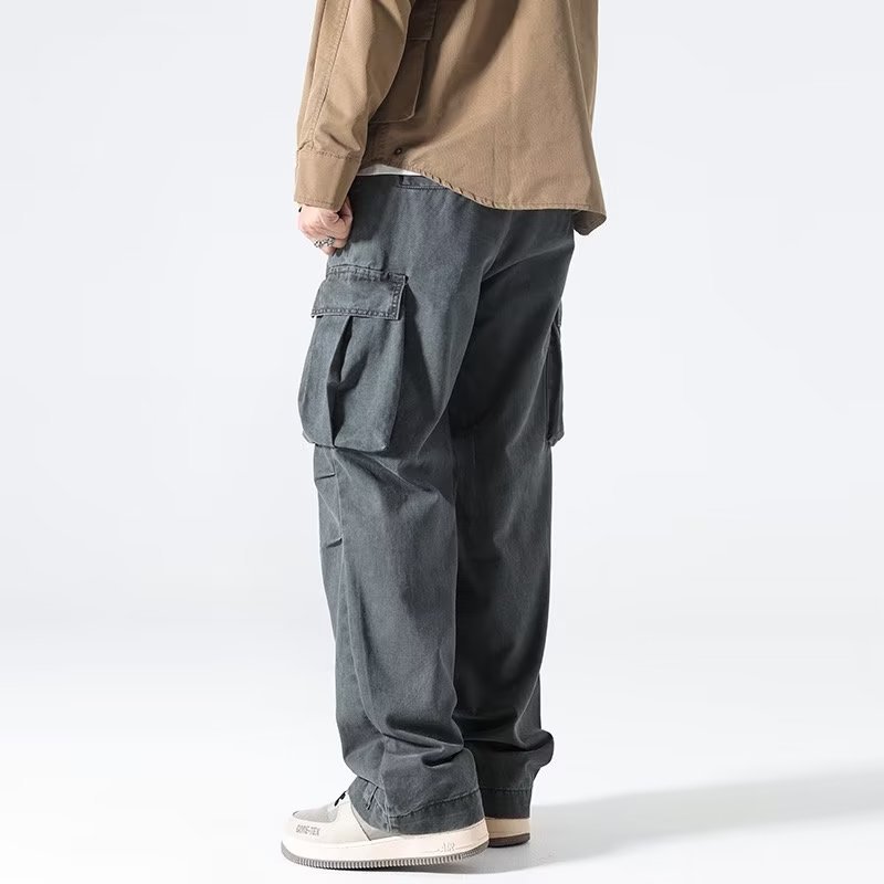 Workwear Pants Trendy Casual Straight-Leg Men's Cropped Pants Spring Loose Solid Color Youthful Popular Japanese Workwear Style