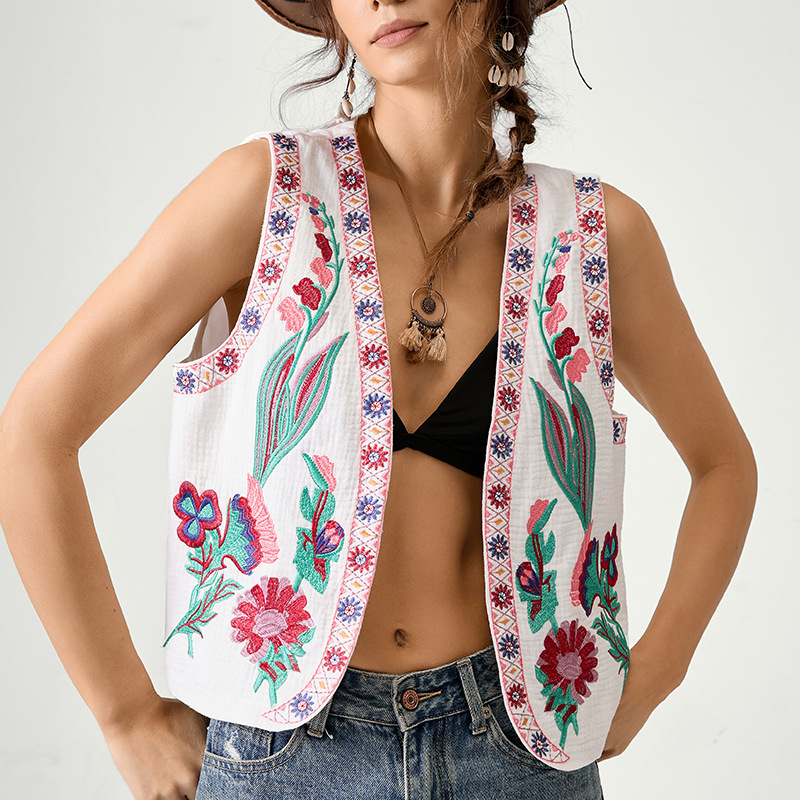 Spot Europa y los Estados Unidos comercio exterior de mujeres estilo bohemio industria pesada chaleco bordado de mujer algodón sin mangas con chaleco superior