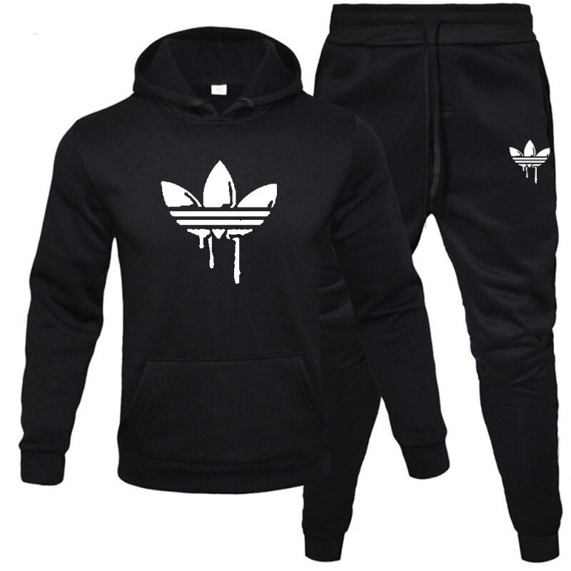 Cross-Border Men's Hoodie Sweatshirt + Pants Clover Winter Velvet Thickeneded Warm Hoodie Casual Suit