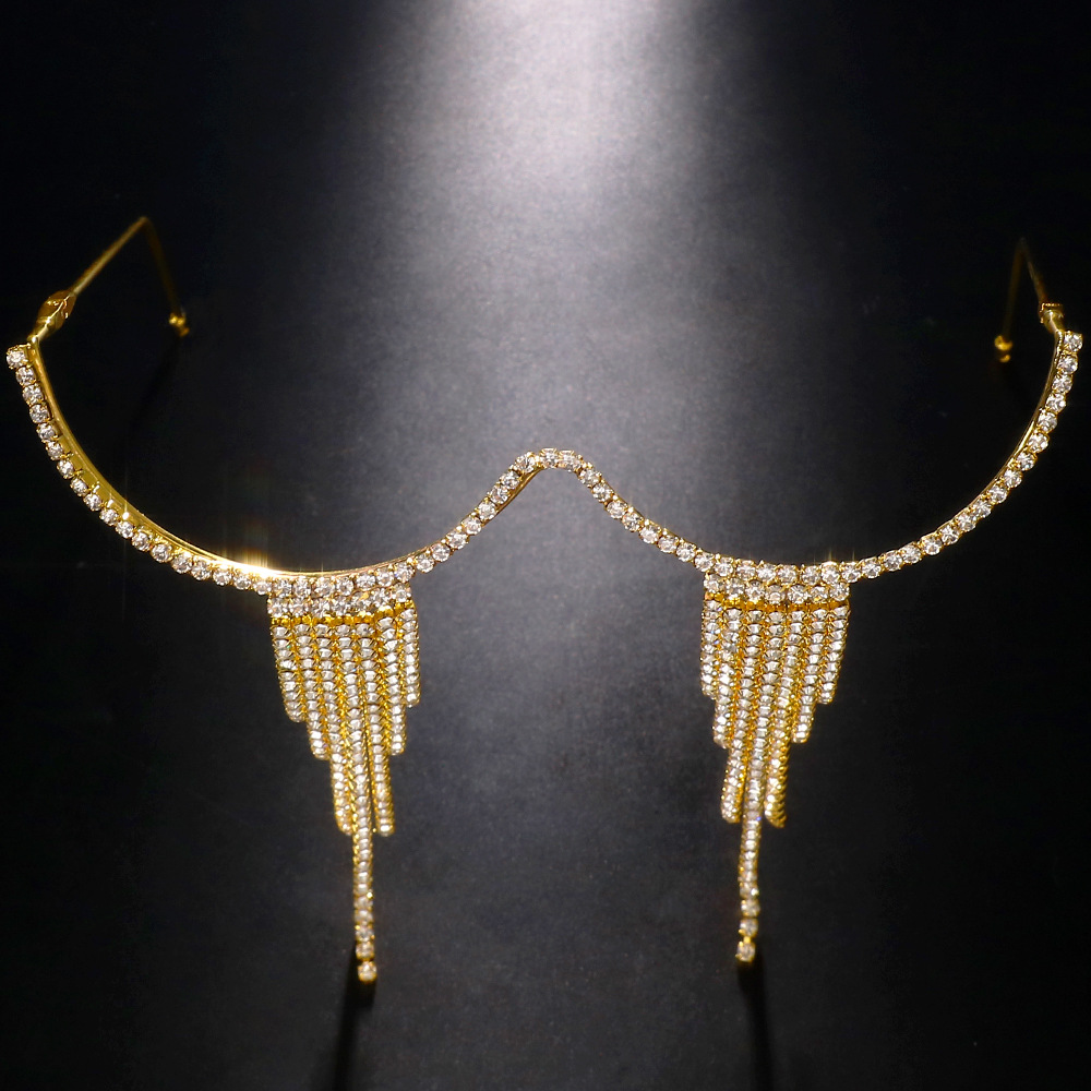 Nueva tendencia rhinestone gafas marco moda europea y americana exagerada borla cara accesorios gafas marco