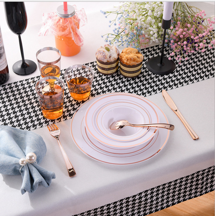 Rose Gold Disc Plastic Tableware Disposable Plate Hard Plastic Party Party Tableware Buffet Plate
