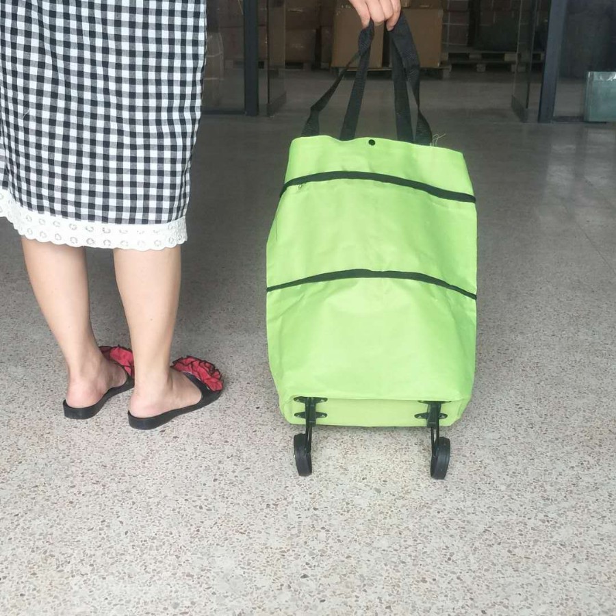 Venta al por mayor bolsa de compras plegable de poliéster carrito de compras portátil supermercado remolcador bolsa rueda bolsa supermercado bolsa