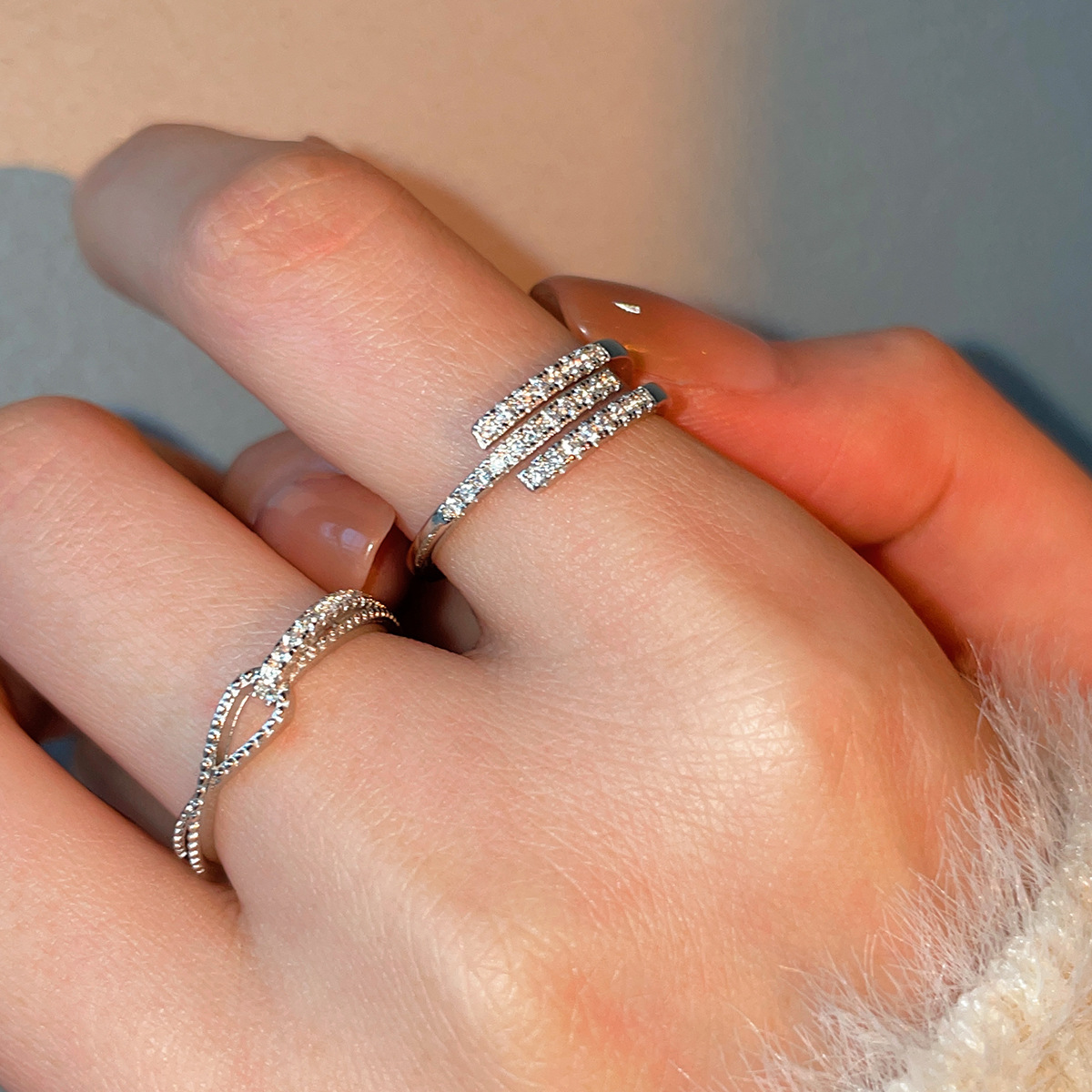 925純銀小鑽戒女幾何開口交叉個性ins風日常百搭小眾簡約時尚批發