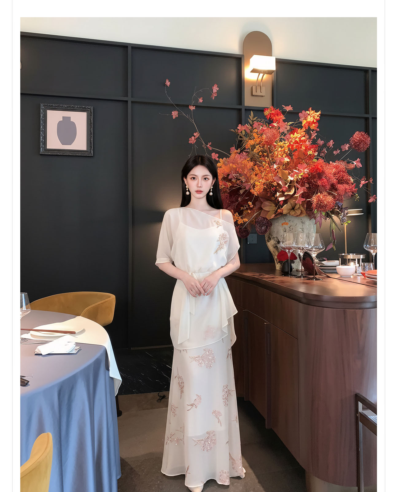 Bộ áo váy nữ tân cổ điển Trung Hoa thêu hoa nhẹ nhàng — Trang chủ, bộ đồ, nửa váy chi tiết 8