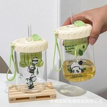 熊猫可爱玻璃杯茶水分离杯学生便携高硼硅水杯带盖吸管杯茶漏杯子