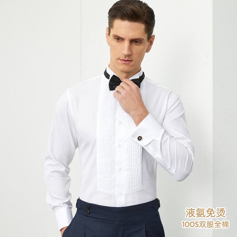 100S Cotton Men's Wing Collar French Cufflinks Shirt Spring New Men's Banquet Dress White Shirt Spot