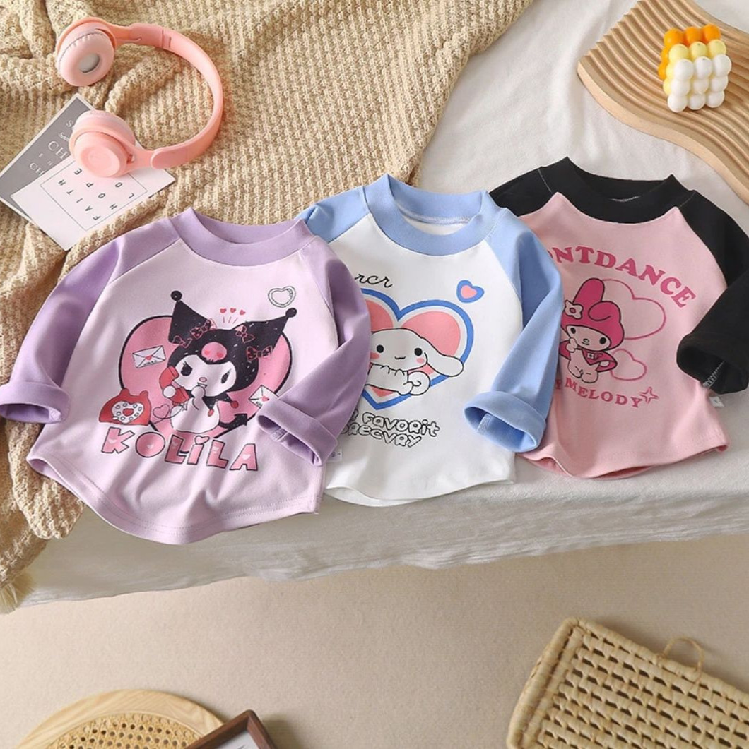 Camiseta de manga larga para niños top de Velvet Otoño e Invierno nuevos niños y niñas de dibujos animados estilo occidental bebé camisa de fondo entrega de una sola pieza