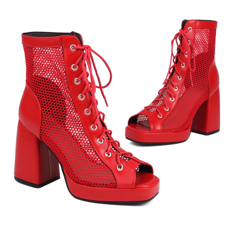 23 New British Mesh Clogs, Mesh Boots, Lace-Up High-Top Sandals, Thick High Heels 33-47 Export