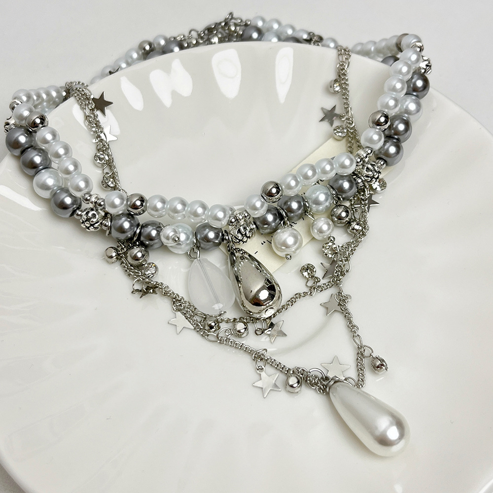 Alloy Material Geometric, Star Pattern Elegant Lady Modern Style Geometric Star Alloy Beaded Chain Cable Chain Lobster Trigger Clasp Closure Layered Necklaces Wholesale