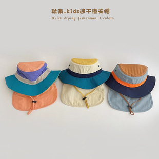 Qiu Nan Children's Hat Summer Thin Beach Neck Protection Hat Big Brim Fisherman Hat Sunscreen Basin Hat for Baby Boys and Girls