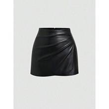 Q 23904 High Waist Pleated PU Mini Skirt �ް����ζ�ȹ �羳��