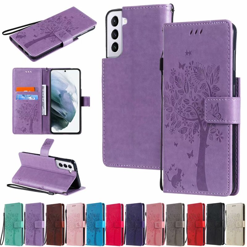For Samsung S23 embossed cat and tree mobile phone case NOTE20 card embossed leather case A34 flip J6 protective case For Samsung S23 embossed cat and tree mobile phone case NOTE20 card embossed leather case A34 flip J6 protective case