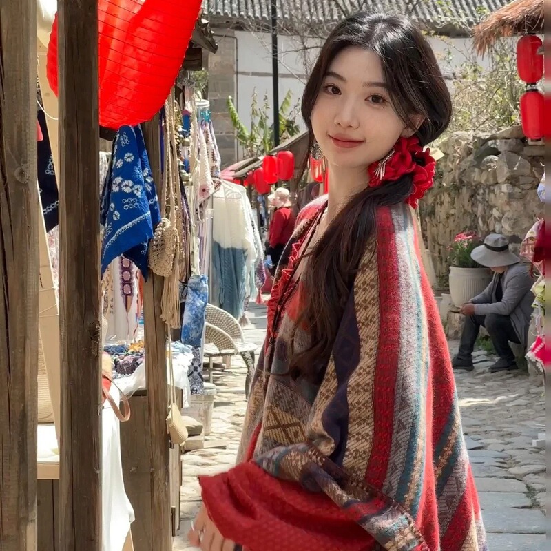 2025新款民族风披肩云南西藏游围巾女网红同款氛围感百搭披肩批发|undefined