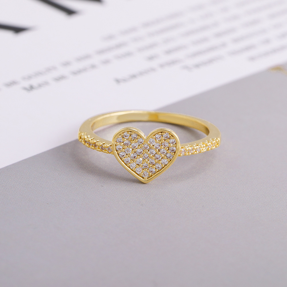 Fashion Heart Shape Copper Heart Star Inlaid Gold Gem Rings