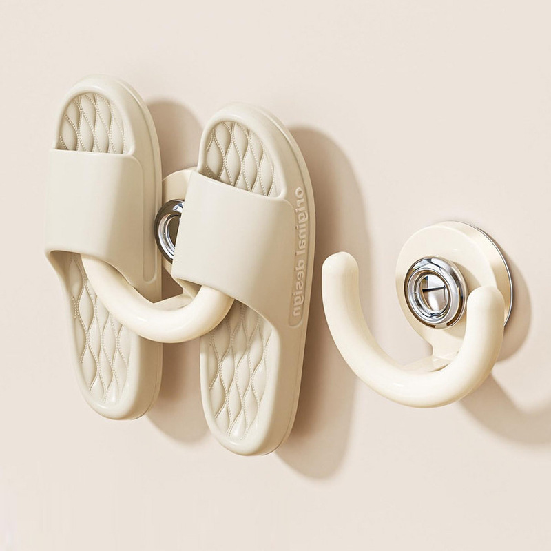 Suction Cup Bathroom Slipper Rack, No-Drill Storage Shelf for Shoes, Water-Draining Wall-Mounted Organizer for Toilet