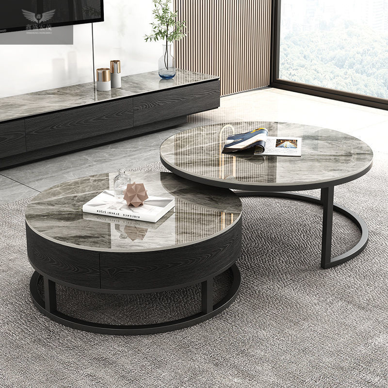 Luz y lujo moderno y simple nórdico brillante tablero de roca de alta calidad mesa de té gabinete de televisión combinación de pequeña casa mesa redonda image 3
