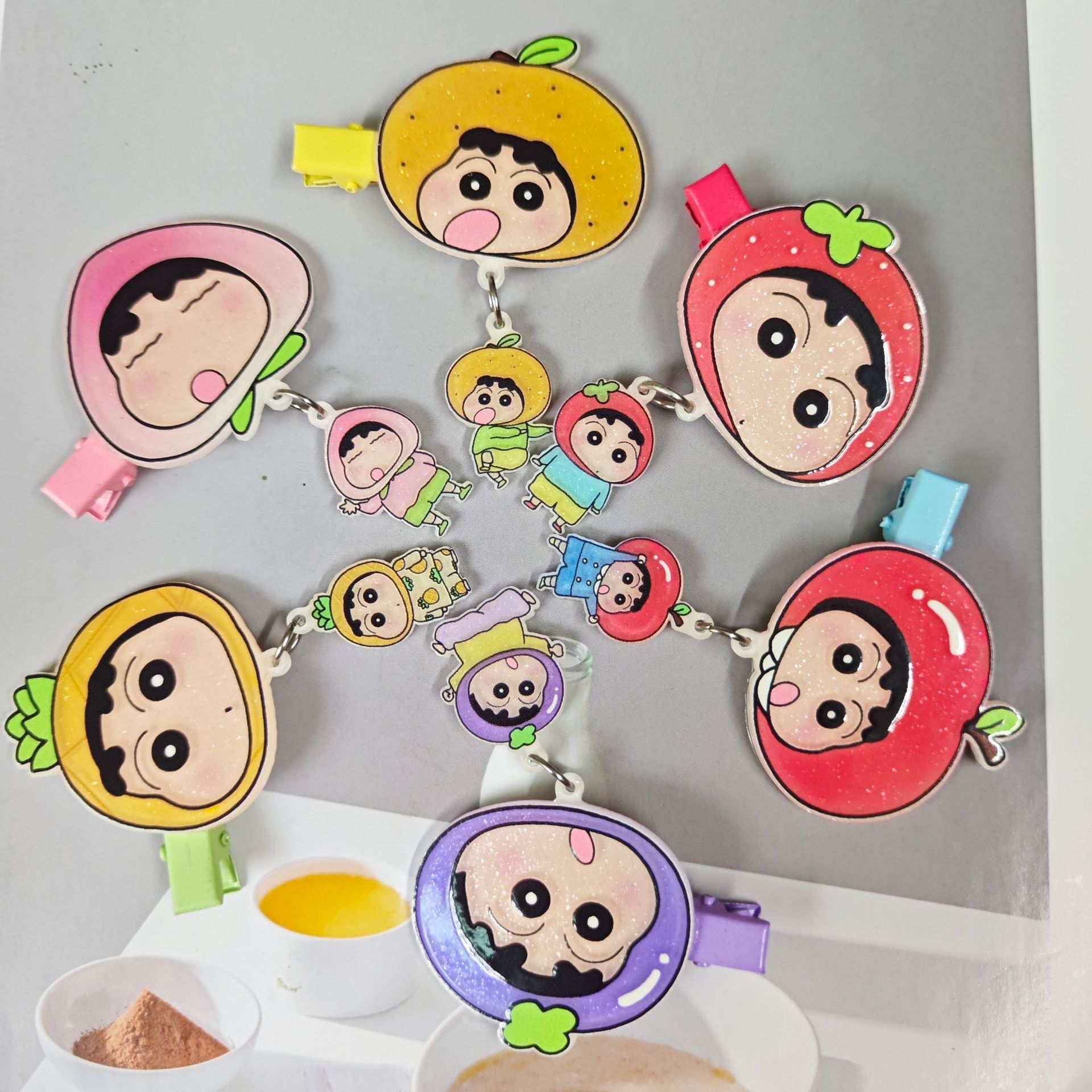 New Cartoon Cute Anime Fruit Head Crayon Acrylic Pendant Hairpin DIY Hairpin Brooch Side Clip