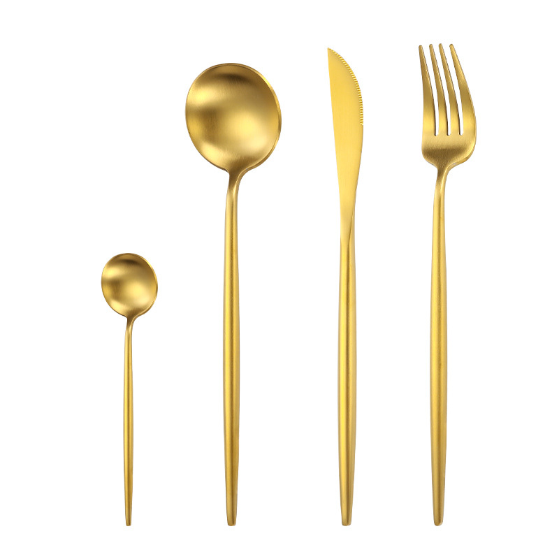 Transfronterizo Amazon mango redondo portugués cuchillo y tenedor cuchara set de platos de acero inoxidable mate cuchillo y tenedor de filete set 24 piezas