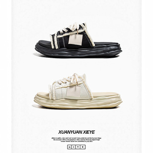 2922 Niche Slippers Men's Summer Canvas Breathable Half-Slip Men's Shoes Home Outdoor Slip-On Dissolving Bottom Sandals