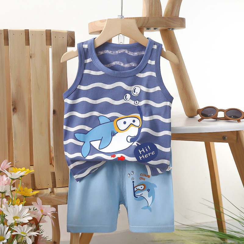 子供ベストセット純綿女の子夏服韓国風子供服新 2025 夏男の子ツーピースセット卸売|undefined