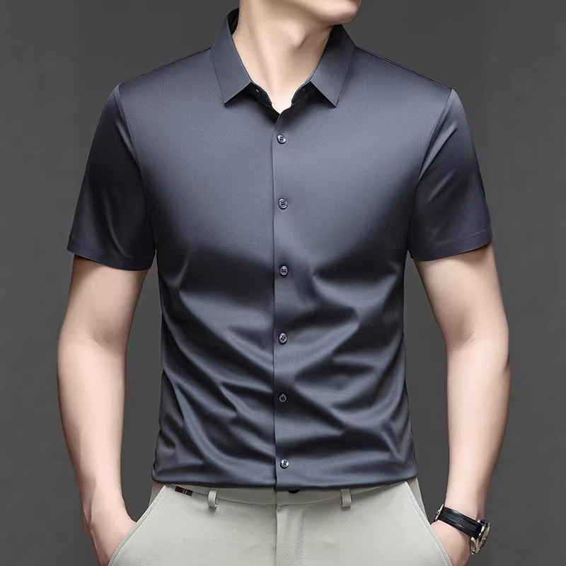 Popular Short-Sleeved Seamless Shirt for Men, Business Casual, Versatile Solid Color Formal Shirt, New Summer Style, No-Iron Top
