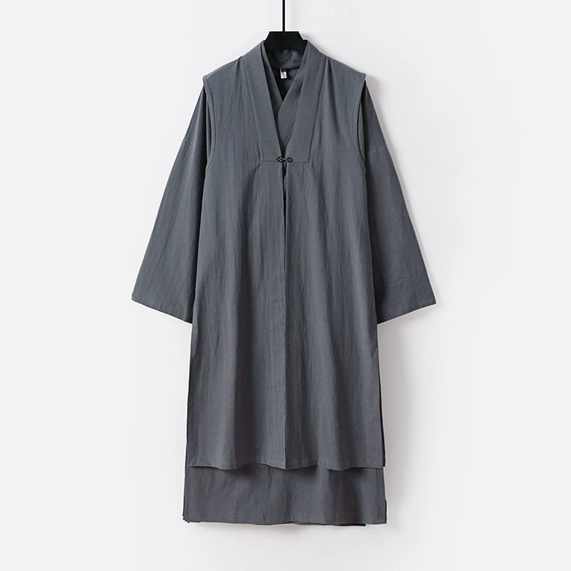 Мужской весенне-летний свободный даосский халат большого размера из хлопка и льна с косым лацканом и воротником из трех частей, осенний даосский халат в китайском стиле