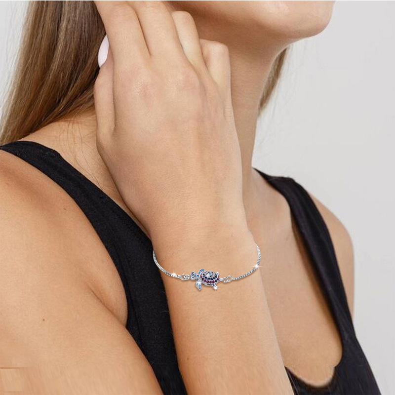 New Hot-selling Copper Micro-inlaid Turtle Bracelet Personalized Hip-hop All-match Colorful Zircon Small Turtle Box Chain for Men and Women