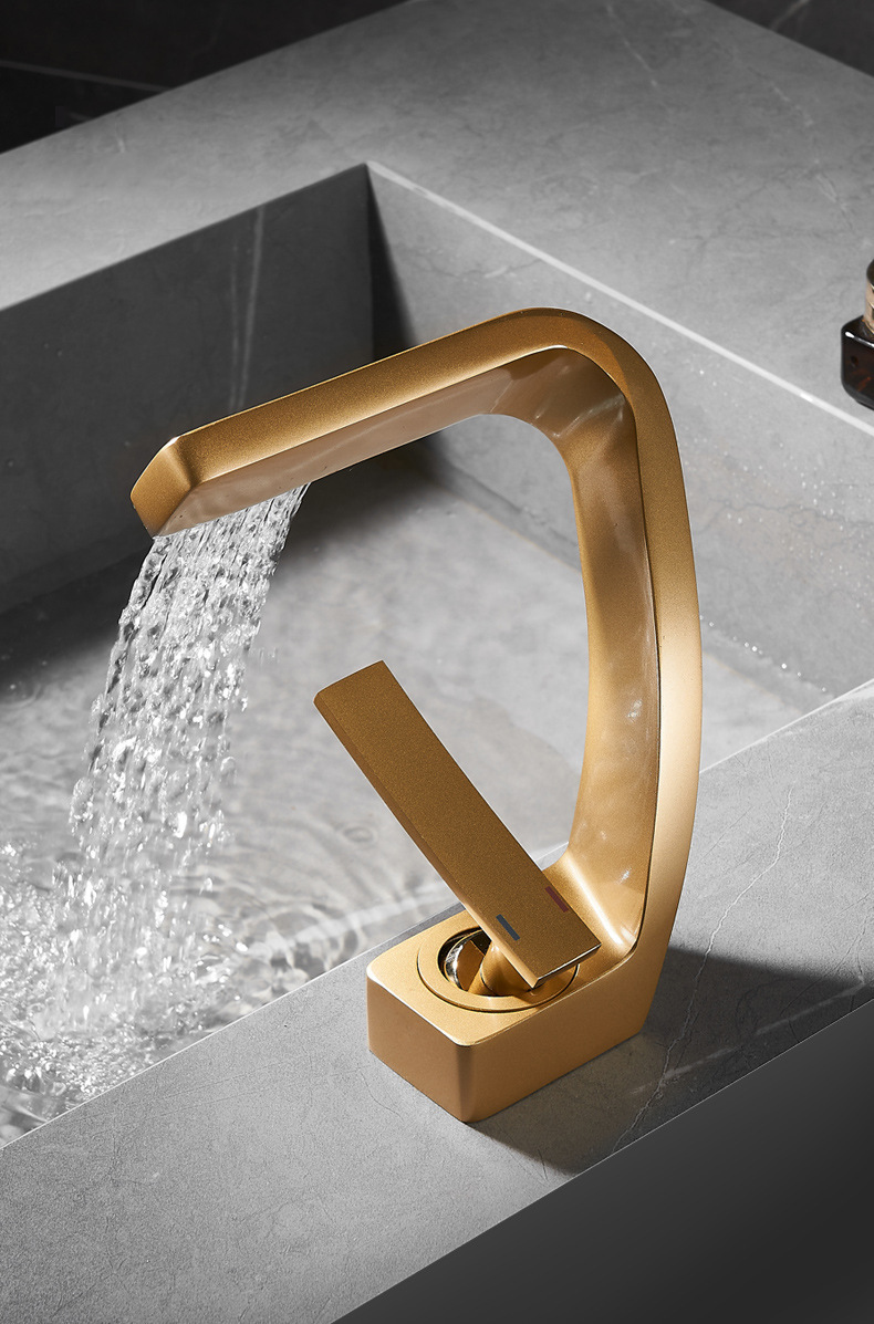 Cross-border light luxury washbasin, waterfall faucet, bathroom cold and hot, all-copper gold, Nordic creative faucet Item Picture