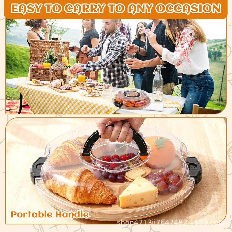 Bamboo Cutting Board, Round Food Serving Board, Can Be Used for Fruit and Snack Trays, Party Serving Platter, Bamboo Vegetable and Cheese Board