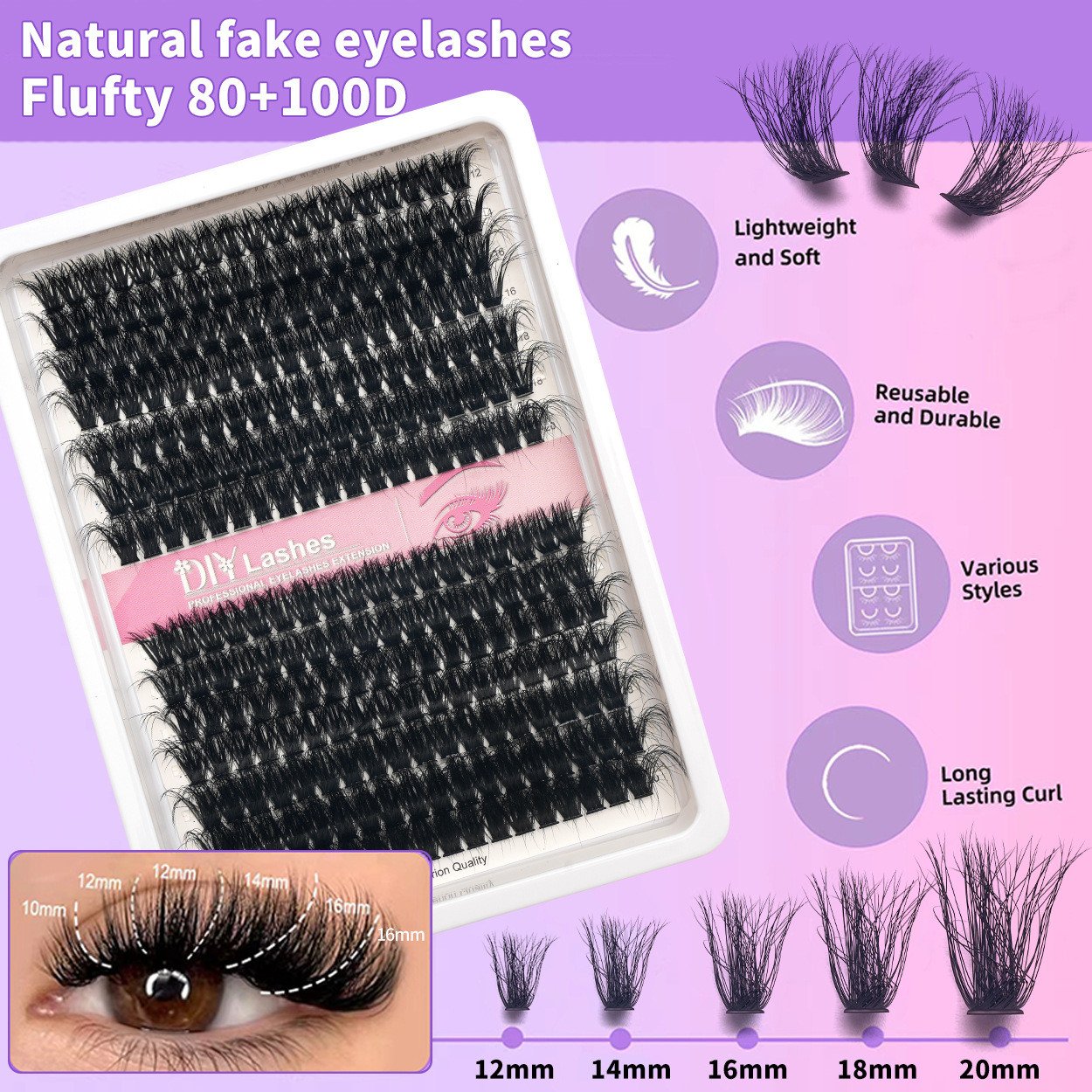 Suave 80D + 100D folga pestañas falsas 14 filas de comercio exterior de Europa y América D curva Amazon pestañas 3D