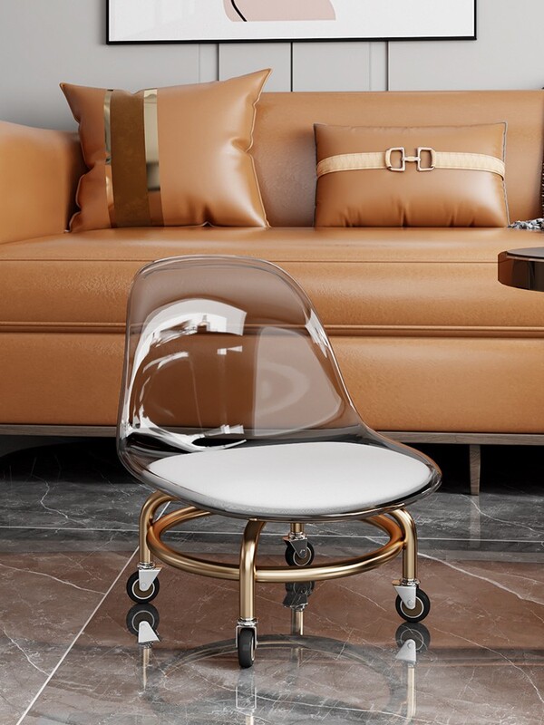 Silent Rolling Stool with Wheels, Transparent Sliding Stool for Children, Living Room Chair, Household Adult Swivel Stool with Universal Wheels
