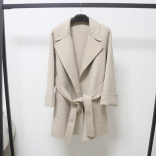 European Autumn and Winter New Mid-Length Petite Belted Nightgown Commuter Double-Sided Wool Minimalist Coat Jacket