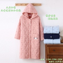 儿童加厚保暖连帽纽扣睡袍棉衣家居服秋冬
