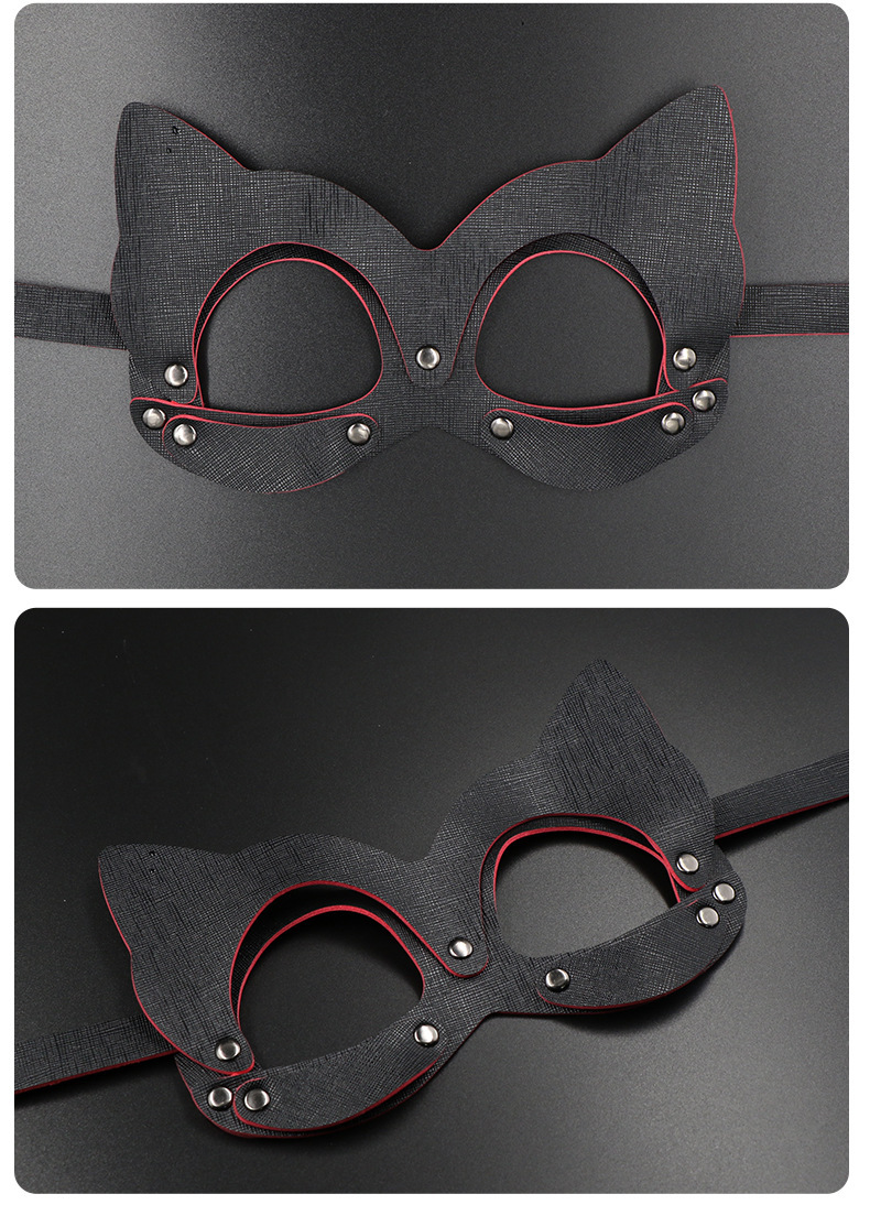 SM Light-Blocking Eye Mask, Black Leather with Metal Trim, Adjustable Blindfold for Couples — detail image 14