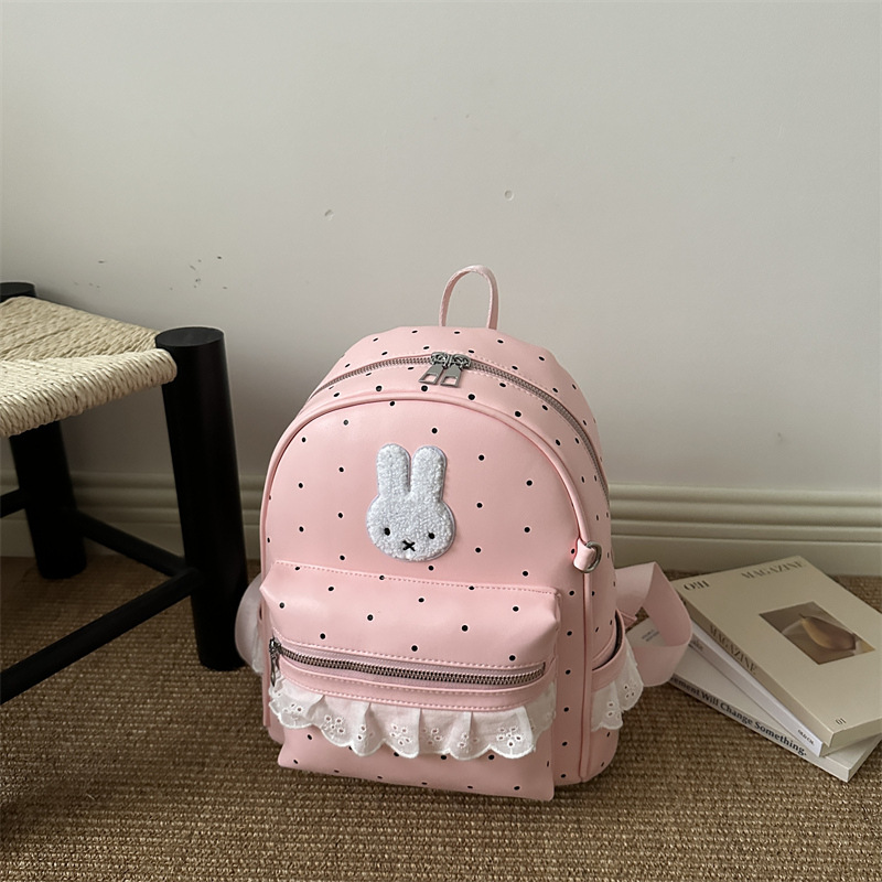 Nuevo variante lindo cordón ondulado dulce punto ondulado de color sólido pequeño conejo de viaje de estilo coreano mochila de viaje para mujeres