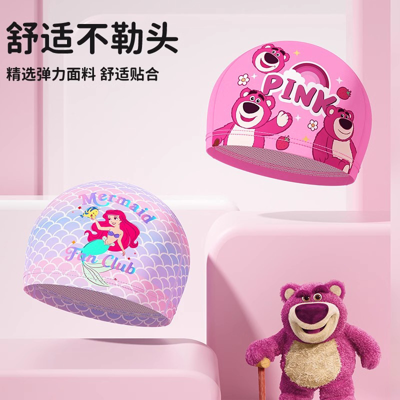 Gorro de natación para niños y niñas de Disney, tela cómoda que no aprieta la cabeza, nuevo estilo bonito para niñas con cabello largo, equipo de natación profesional.