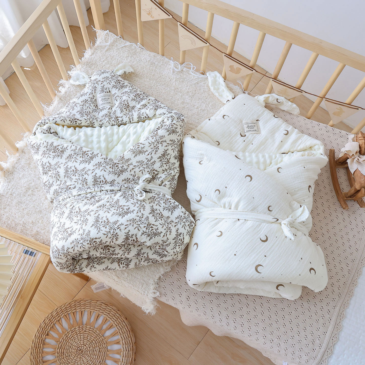 Cute Cartoon Baby Blanket with Quilted Cotton, Newborn Baby Anti-Kick Blanket, Big Rabbit Ears Swaddling Blanket, Dropshipping