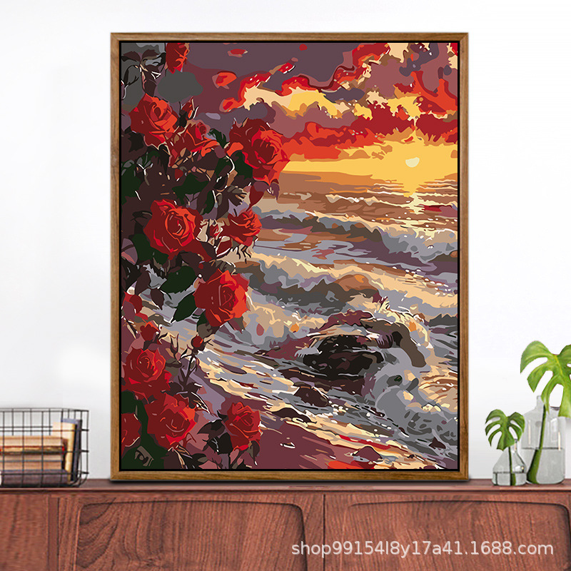 クロスボーダー diy デジタル油絵アマゾン AliExpress 卸売着色風景花絵画リビングルームの装飾絵画|undefined