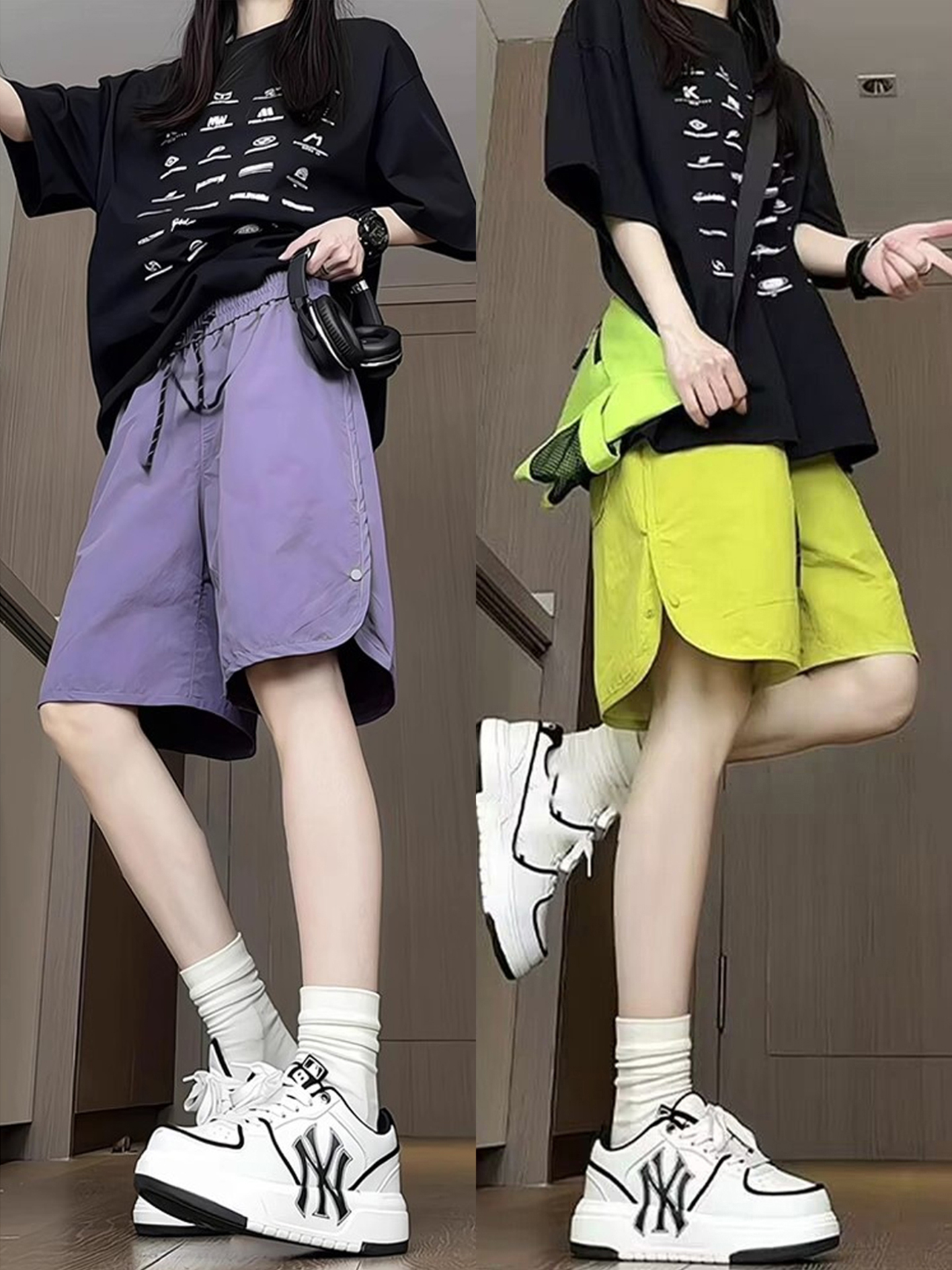 Quick-Dry Shorts for Women, Summer 2025 New Style, Workwear Straight-Leg Five-Point Pants, Wide-Leg Buttoned Running American-Style Mid-Length Pants