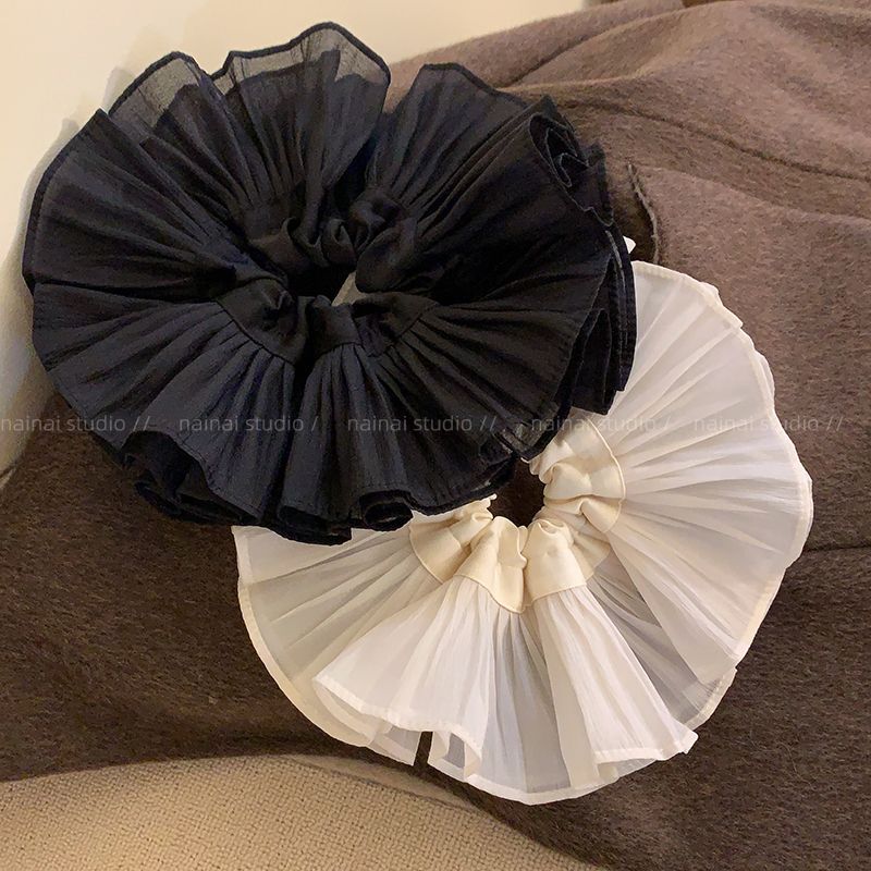 Elastico per capelli a doppio strato con volant e pizzo elegante_voghion.com
