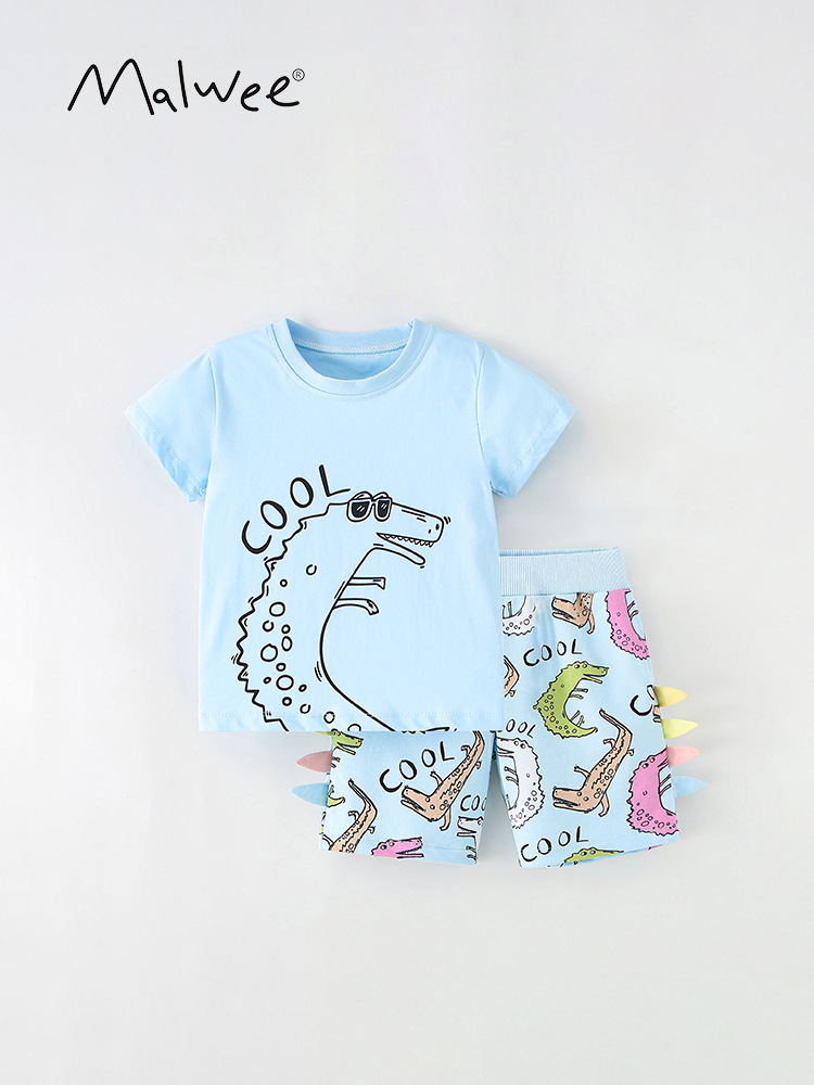 Malwee niños traje de verano nuevos niños europeos y americanos guapos chicos de dos piezas de cuello redondo pantalones de manga corta