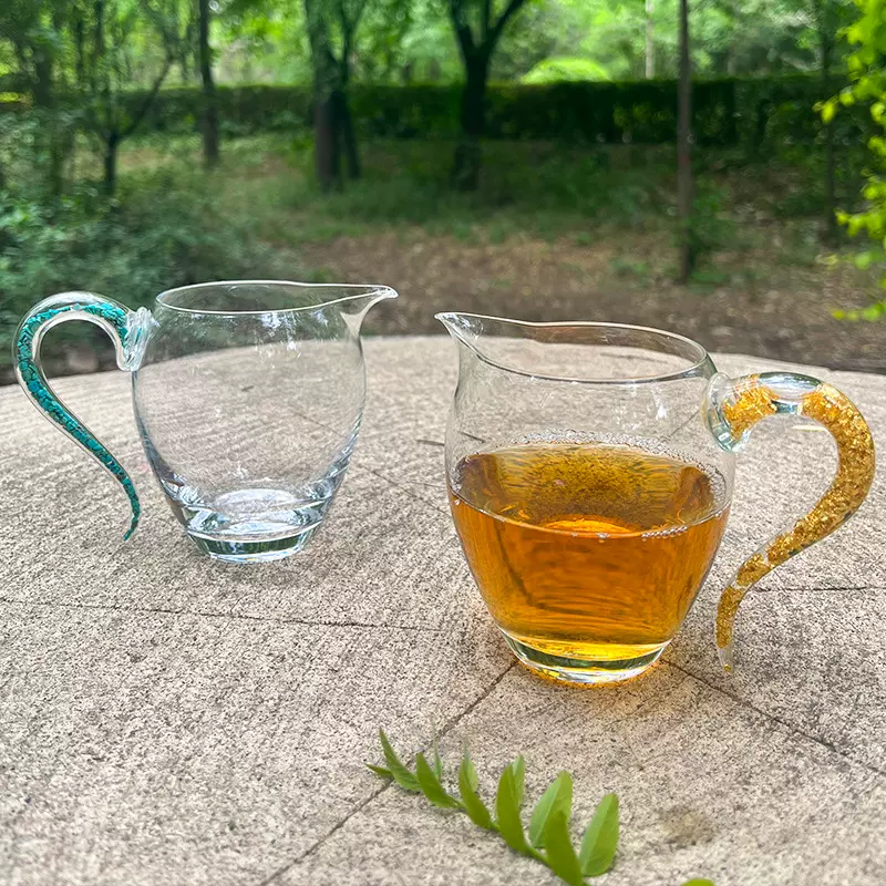 绿松石水晶公道杯鹰嘴带把手分茶器耐高温茶海防烫加厚玻璃茶具